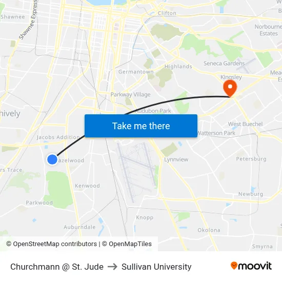Churchmann @ St. Jude to Sullivan University map