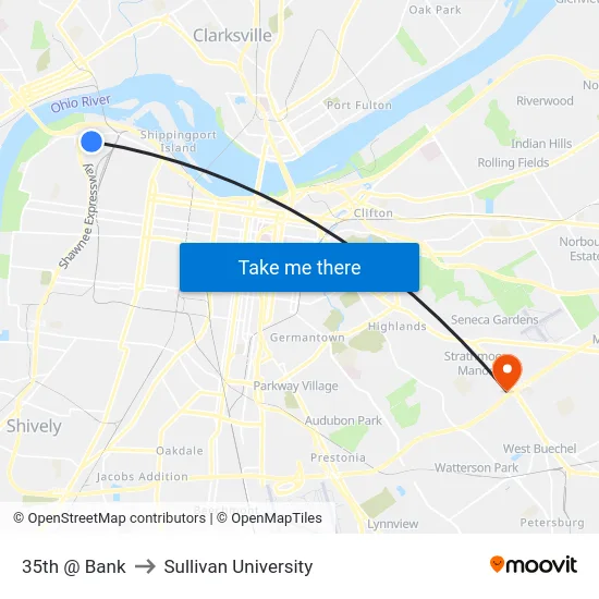 35th @ Bank to Sullivan University map