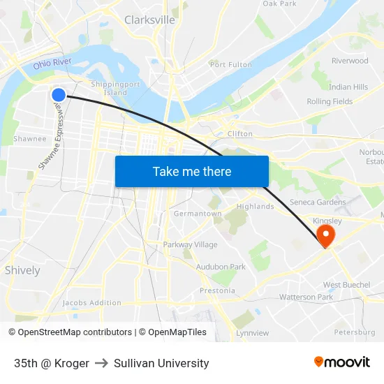 35th @ Kroger to Sullivan University map