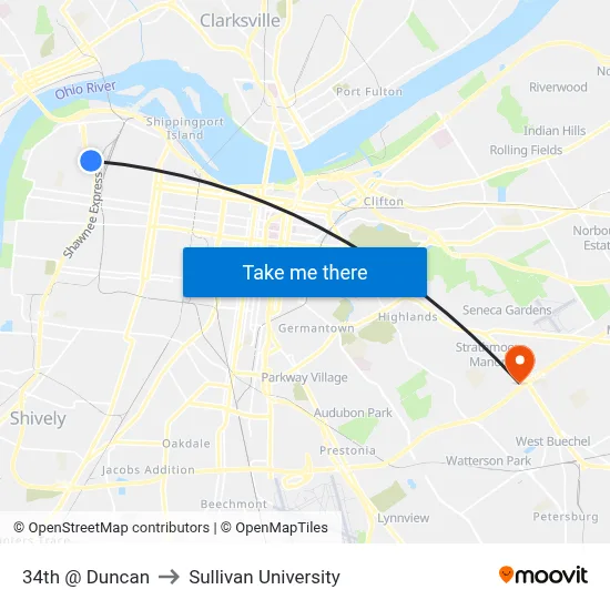 34th @ Duncan to Sullivan University map