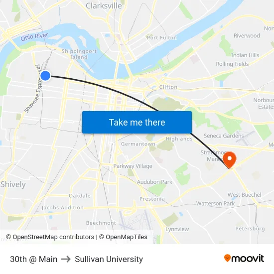 30th @ Main to Sullivan University map