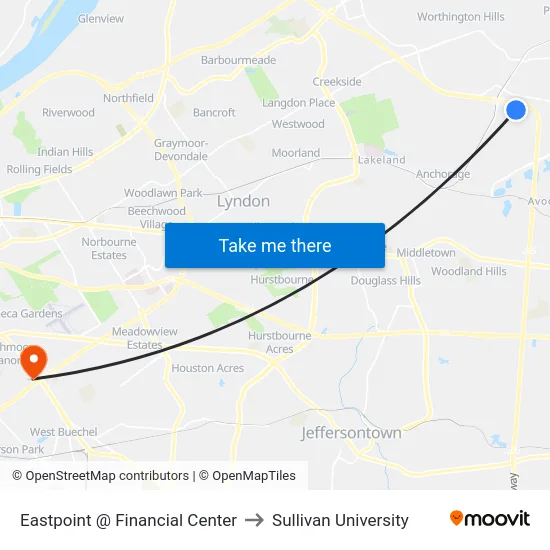 Eastpoint @ Financial Center to Sullivan University map