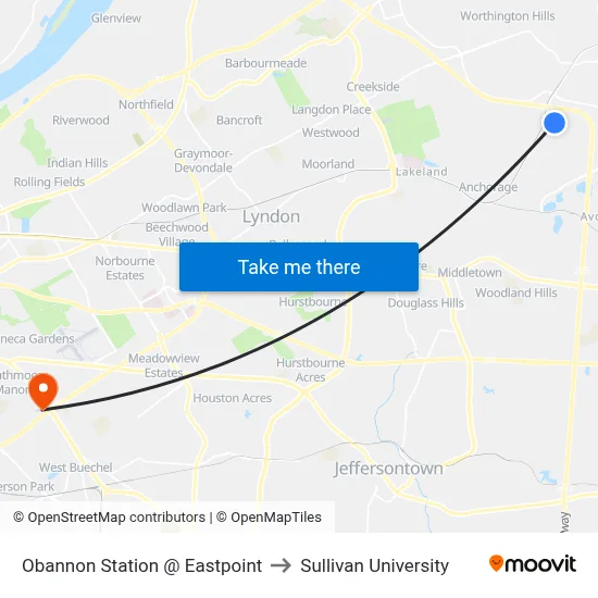 Obannon Station @ Eastpoint to Sullivan University map