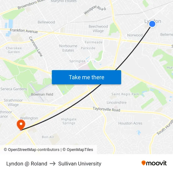 Lyndon @ Roland to Sullivan University map