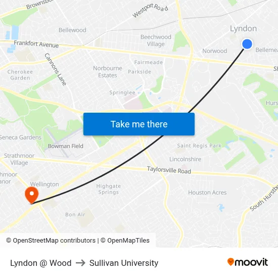 Lyndon @ Wood to Sullivan University map