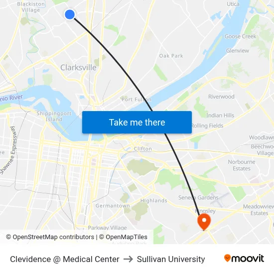 Clevidence @ Medical Center to Sullivan University map