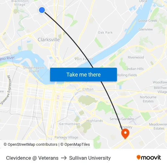Clevidence @ Veterans to Sullivan University map