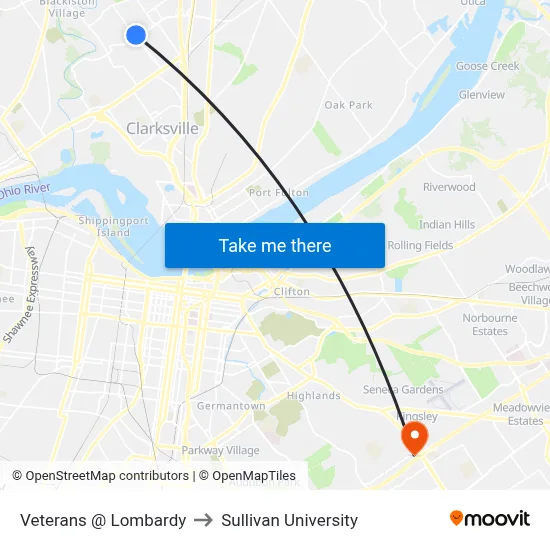 Veterans @ Lombardy to Sullivan University map