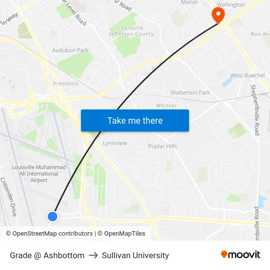 Grade @ Ashbottom to Sullivan University map