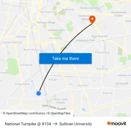 National Turnpike @ 8104 to Sullivan University map