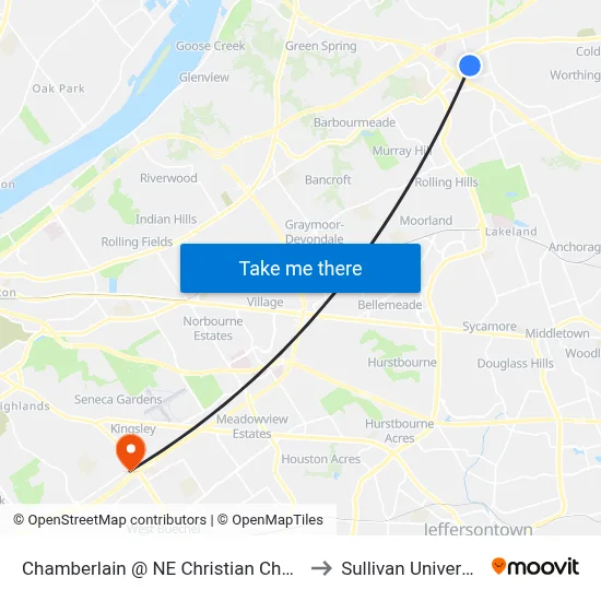 Chamberlain @ NE Christian Church to Sullivan University map