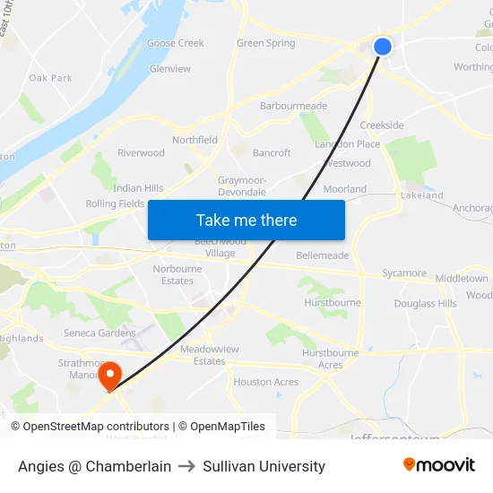 Angies @ Chamberlain to Sullivan University map