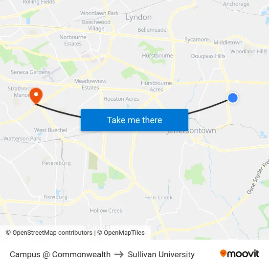 Campus @ Commonwealth to Sullivan University map