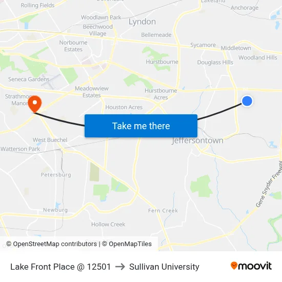 Lake Front Place @ 12501 to Sullivan University map