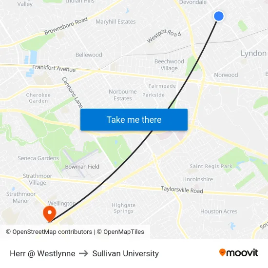 Herr @ Westlynne to Sullivan University map