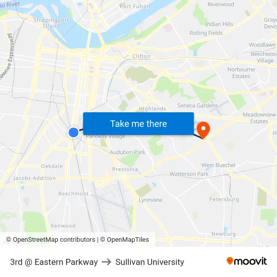 3rd @ Eastern Parkway to Sullivan University map