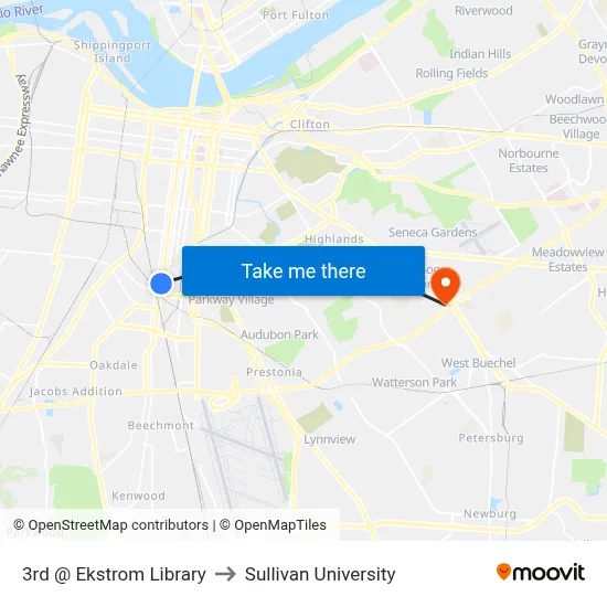 3rd @ Ekstrom Library to Sullivan University map