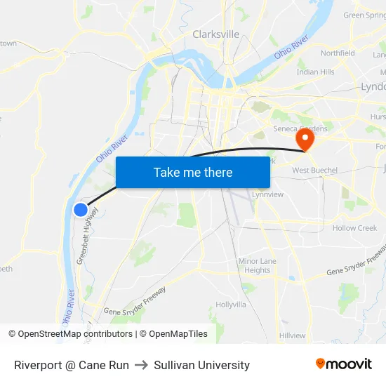Riverport @ Cane Run to Sullivan University map