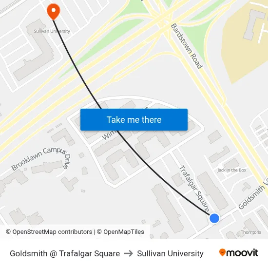 Goldsmith @ Trafalgar Square to Sullivan University map
