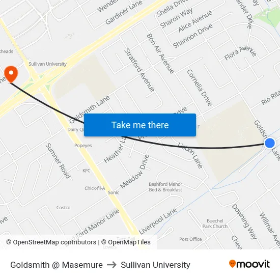Goldsmith @ Masemure to Sullivan University map