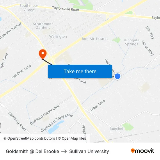 Goldsmith @ Del Brooke to Sullivan University map