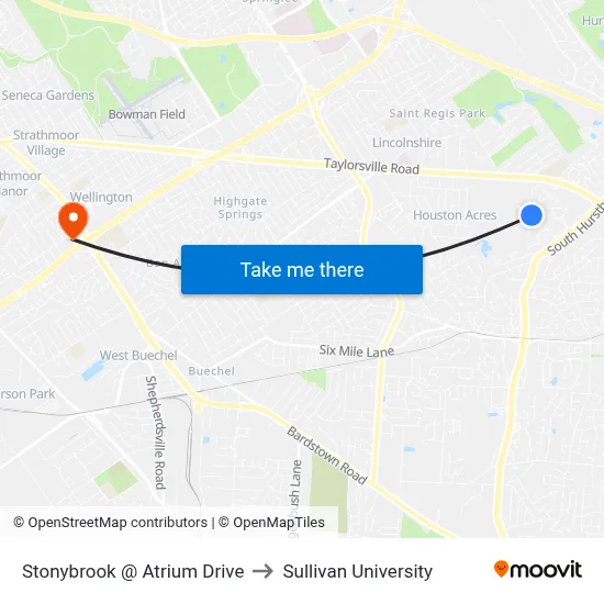Stonybrook @ Atrium Drive to Sullivan University map