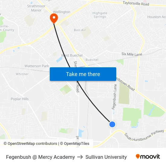 Fegenbush @ Mercy Academy to Sullivan University map