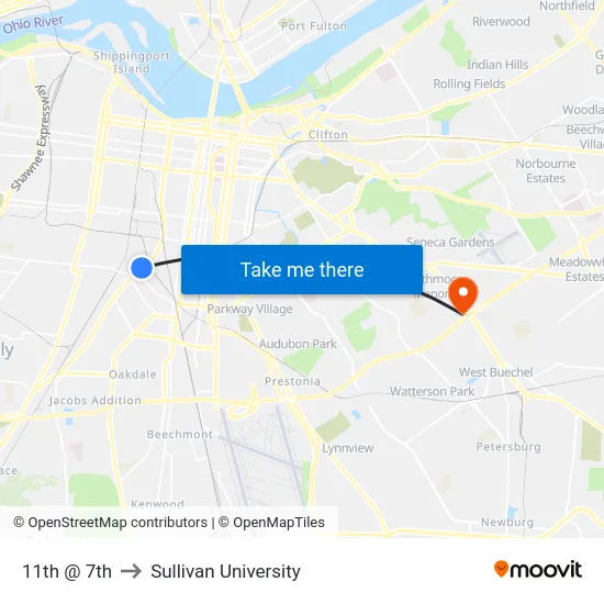 11th @ 7th to Sullivan University map