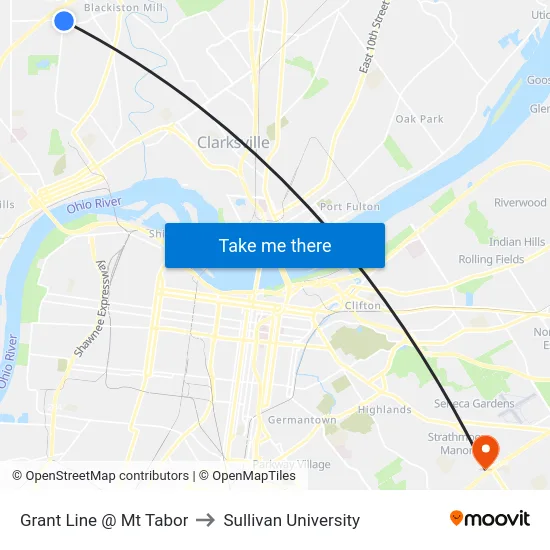 Grant Line @ Mt Tabor to Sullivan University map