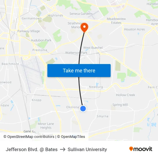 Jefferson Blvd. @ Bates to Sullivan University map