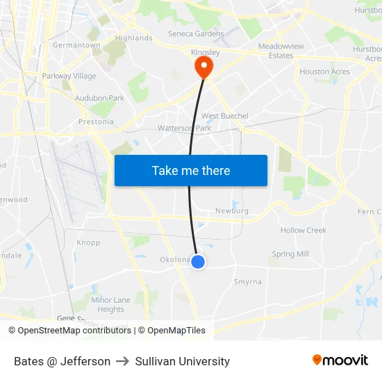 Bates @ Jefferson to Sullivan University map