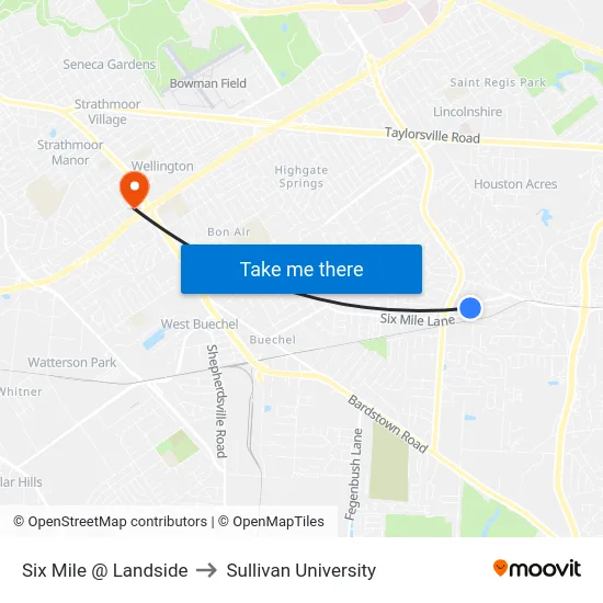 Six Mile @ Landside to Sullivan University map
