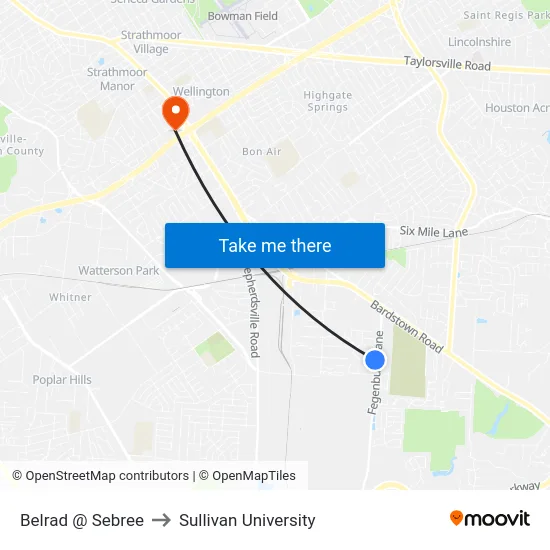 Belrad @ Sebree to Sullivan University map