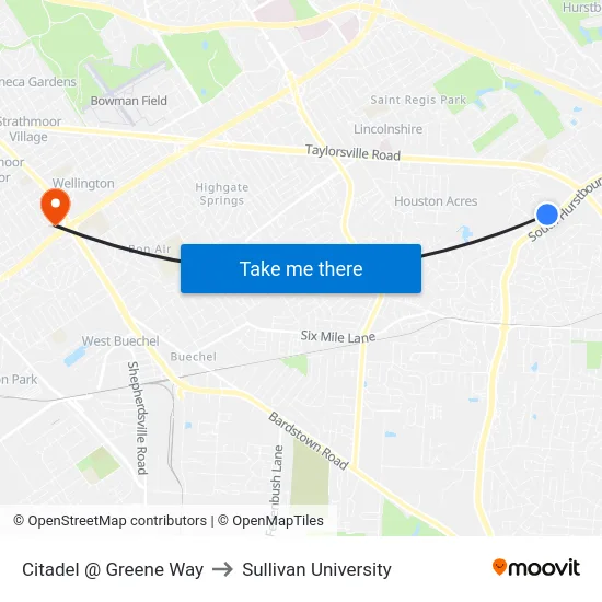 Citadel @ Greene Way to Sullivan University map