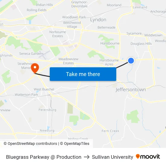 Bluegrass Parkway @ Production to Sullivan University map