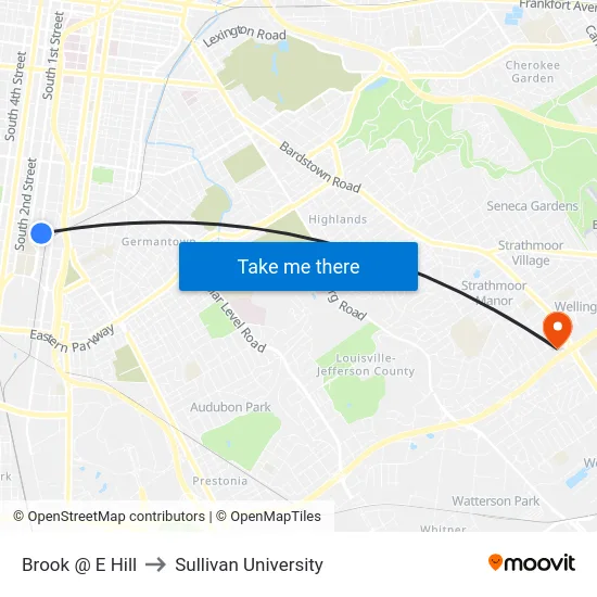 Brook @ E Hill to Sullivan University map