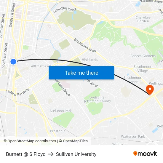 Burnett @ S Floyd to Sullivan University map