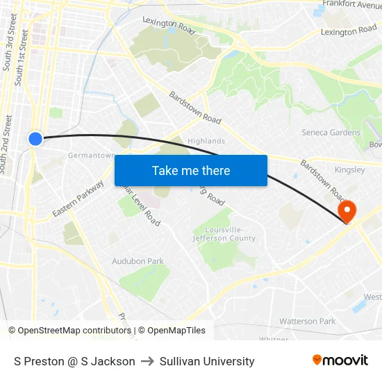S Preston @ S Jackson to Sullivan University map