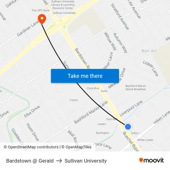 Bardstown @ Gerald to Sullivan University map
