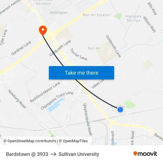 Bardstown @ 3933 to Sullivan University map