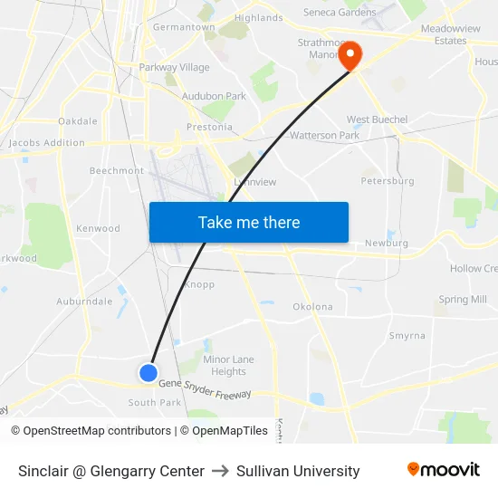 Sinclair @ Glengarry Center to Sullivan University map