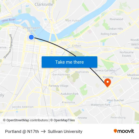 Portland @ N17th to Sullivan University map