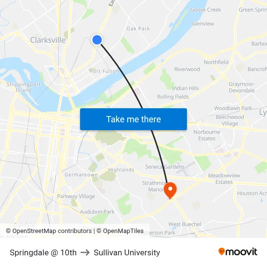 Springdale @ 10th to Sullivan University map