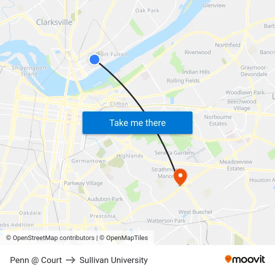 Penn @ Court to Sullivan University map