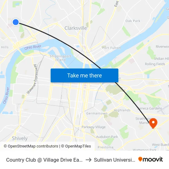 Country Club @ Village Drive East to Sullivan University map