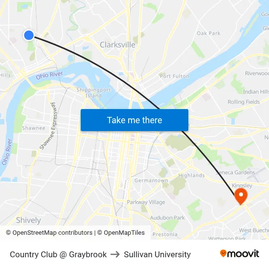 Country Club @ Graybrook to Sullivan University map