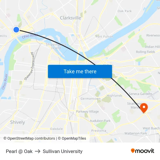Pearl @ Oak to Sullivan University map