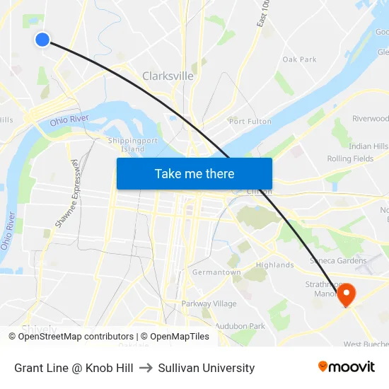 Grant Line @ Knob Hill to Sullivan University map