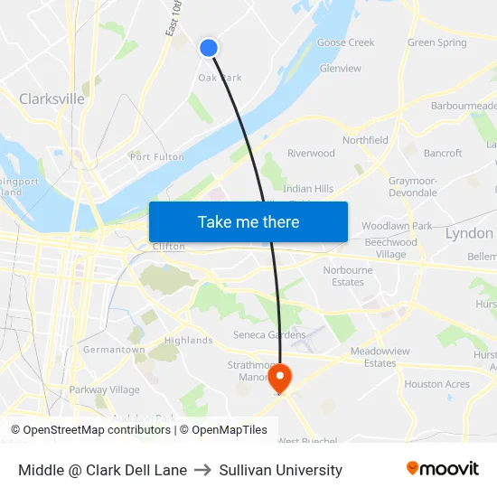 Middle @ Clark Dell Lane to Sullivan University map
