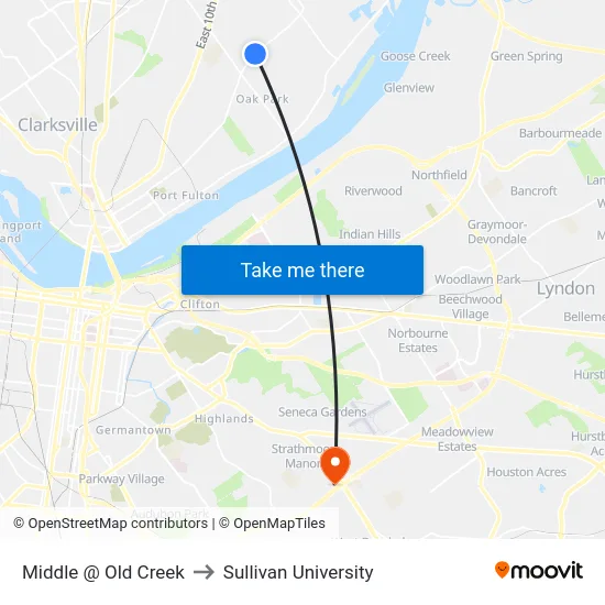 Middle @ Old Creek to Sullivan University map